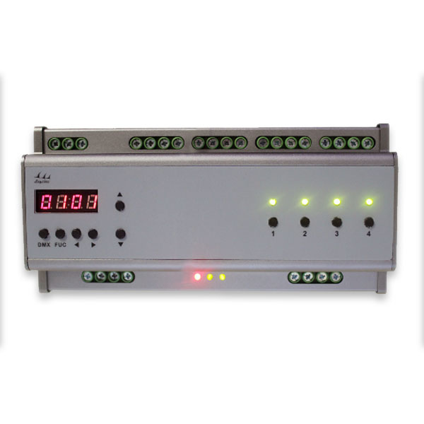 DMX306 4 circuit output international DMX - 512 standard protocol adopted rail 0-10V dimmer applied for company general lighting control system , home lighting systems , led light strips